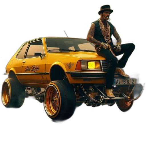 car, concept art, photorealistic, 3d render, pixel art, man, unique, outfit transparent PNG cut-out