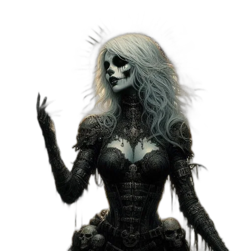concept art, fantasy art, comic book art, photorealistic, dark, monochrome, pale, gothic-inspired transparent PNG cut-out
