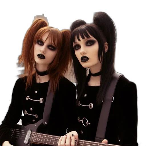 jacket, photorealistic, concept art, anime, cartoon, two, women, gothic transparent PNG cut-out