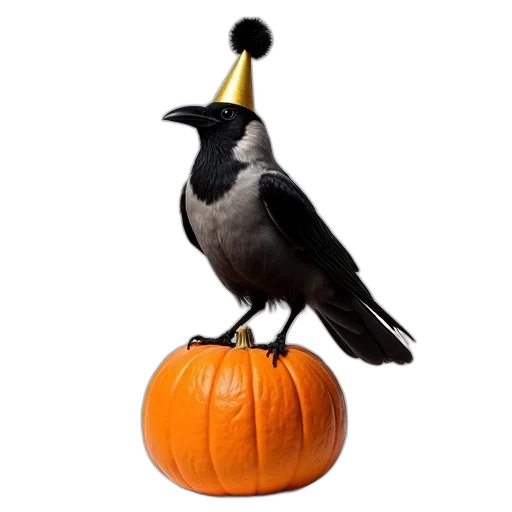 hat, animal, crown, staff, 3d render, photorealistic, black, crow transparent PNG cut-out