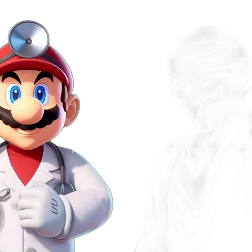 mask, face, weapon, 3d render, concept art, photorealistic, mario, doctor transparent PNG cut-out