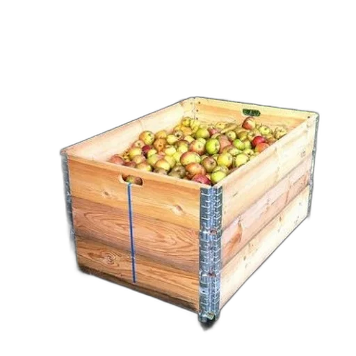 food, furniture, 3d render, wooden, crate, filled, apples, sits transparent PNG cut-out