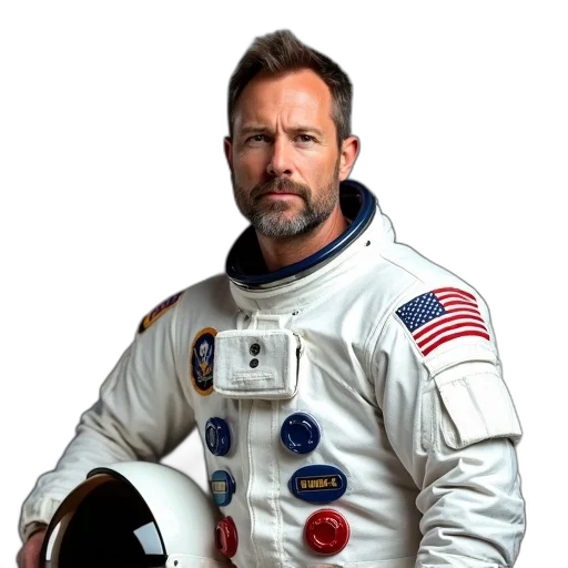 jacket, face, staff, robot, concept art, outer space, man, white transparent PNG cut-out