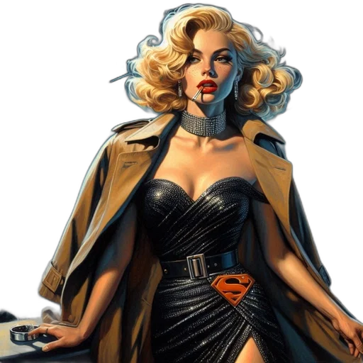 comic book art, concept art, woman, blonde, hair, wearing, black, dress transparent PNG cut-out