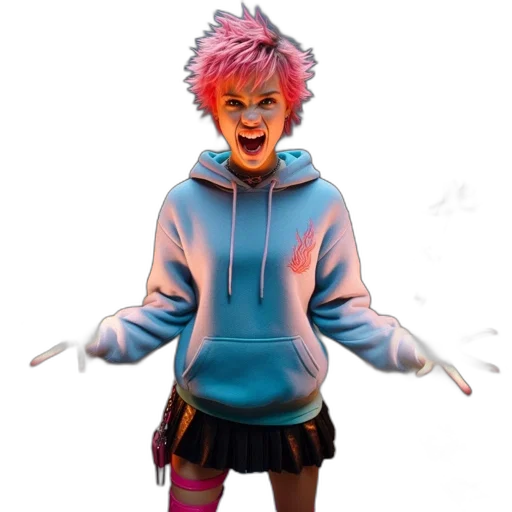 jacket, staff, creature, concept art, 3d render, pixel art, cartoon, neon transparent PNG cut-out