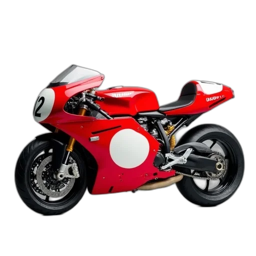 3d render, photorealistic, concept art, red, white, racing, motorcycle, number transparent PNG cut-out