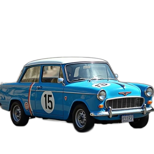 car, 3d render, photorealistic, concept art, blue, vintage, racing, number transparent PNG cut-out