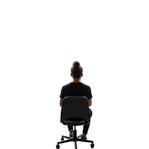 staff, furniture, face, robot, 3d render, person, sitting, front transparent PNG cut-out