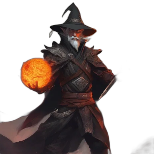 mask, staff, concept art, fantasy art, 3d render, comic book art, fire, dark transparent PNG cut-out