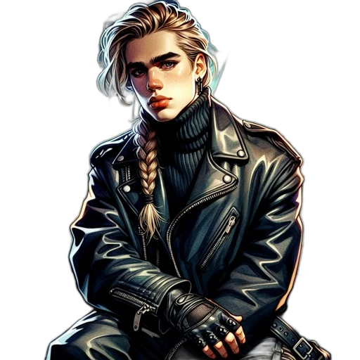 jacket, cyberpunk, concept art, comic book art, pixel art, dark, monochrome, inside transparent PNG cut-out