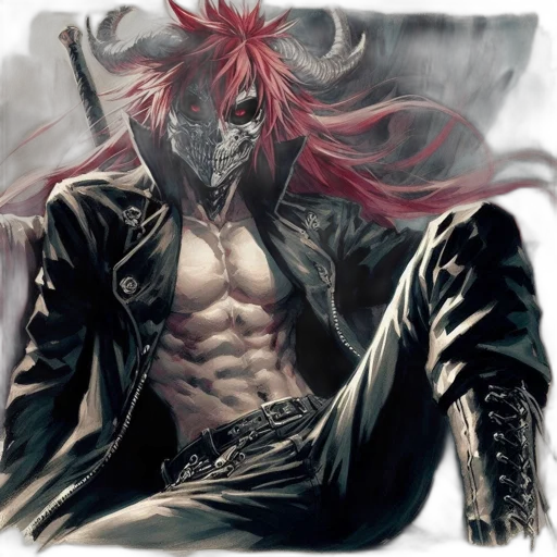 jacket, mask, concept art, comic book art, fantasy art, watercolor, red, dark transparent PNG cut-out