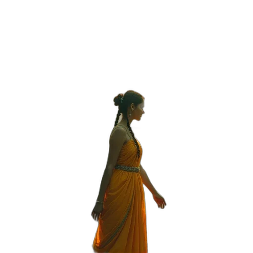 dress, staff, jewelry, crown, 3d render, concept art, oil painting, photorealistic transparent PNG cut-out