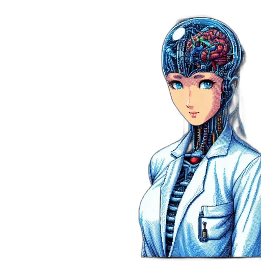 robot, jacket, face, cyberpunk, vaporwave, concept art, anime, blue transparent PNG cut-out