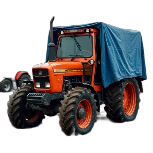 car, animal, large, orange, tractor, parked, muddy, field transparent PNG cut-out