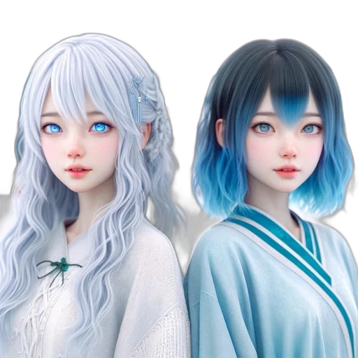 3d render, fantasy art, concept art, anime, blue, pastel, monochrome, two transparent PNG cut-out