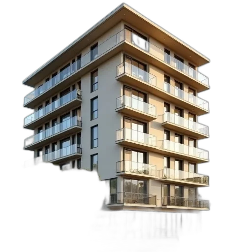 building, 3d render, photorealistic, concept art, modern, apartment, flat, roof transparent PNG cut-out