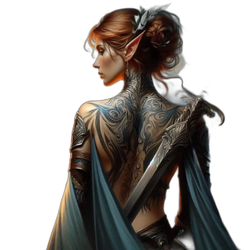 dress, dragon, staff, sword, fantasy art, concept art, photorealistic, comic book art transparent PNG cut-out