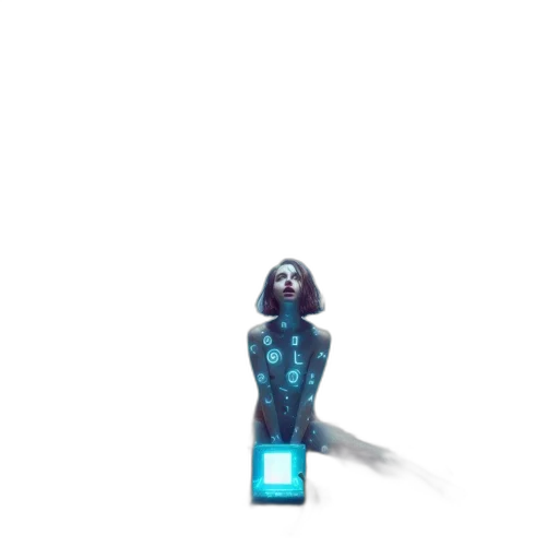 robot, dress, jewelry, staff, pixel art, cyberpunk, concept art, vaporwave transparent PNG cut-out