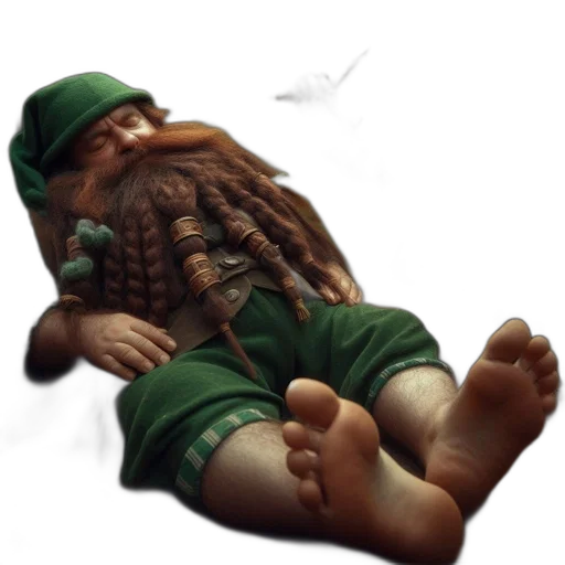 creature, shoes, 3d render, concept art, fantasy art, photorealistic, man, resting transparent PNG cut-out