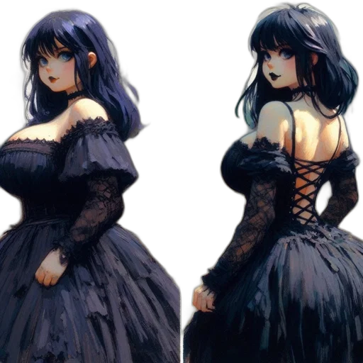 dress, concept art, fantasy art, pixel art, anime, dark, monochrome, blue transparent PNG cut-out