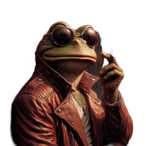 jacket, animal, staff, creature, photorealistic, concept art, 3d render, frog transparent PNG cut-out