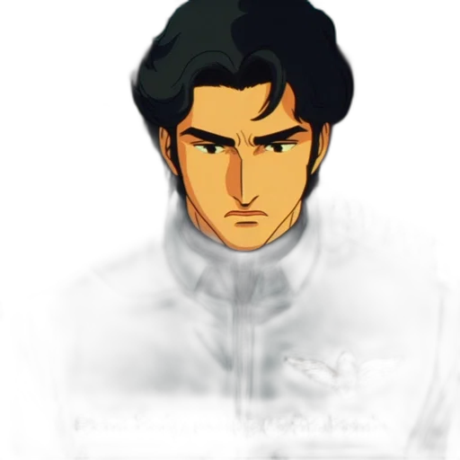 face, jacket, staff, pixel art, concept art, comic book art, photorealistic, outer space transparent PNG cut-out