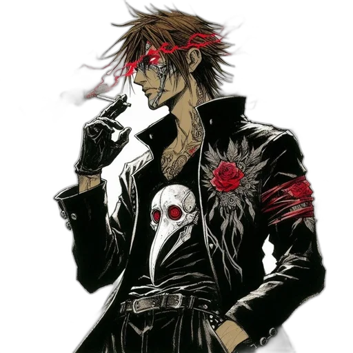 jacket, staff, weapon, mask, concept art, cyberpunk, comic book art, anime transparent PNG cut-out