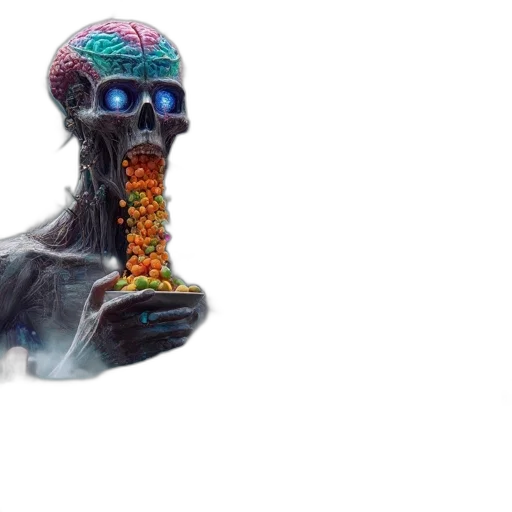mask, staff, robot, food, vaporwave, 3d render, concept art, cyberpunk transparent PNG cut-out