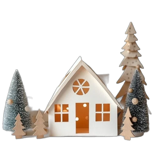 3d render, snow, paper, house, christmas, decoration, glue transparent PNG cut-out
