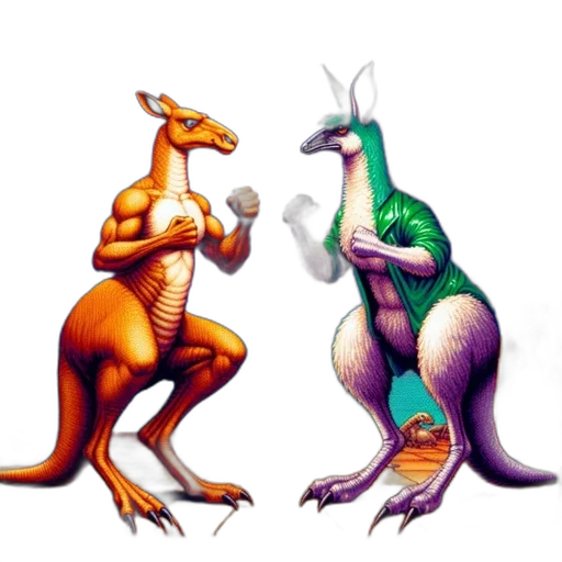 dragon, concept art, fantasy art, pixel art, vaporwave, two, anthropomorphic, kangaroo transparent PNG cut-out