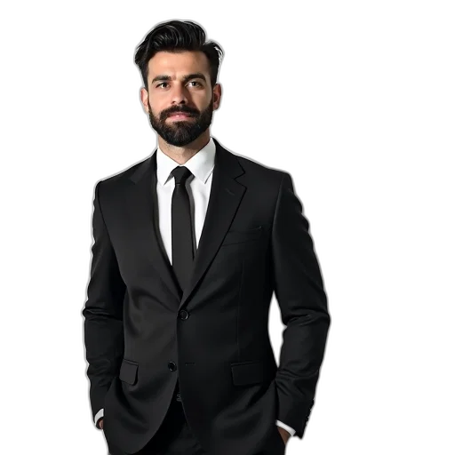 jacket, staff, face, cartoon, man, dark, hair, beard transparent PNG cut-out