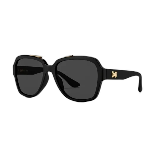 pair, black, sunglasses, gold, logo, right, side, frame transparent PNG cut-out
