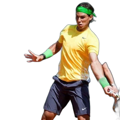 photorealistic, green, neon, tennis, player, yellow, shirt, headband transparent PNG cut-out