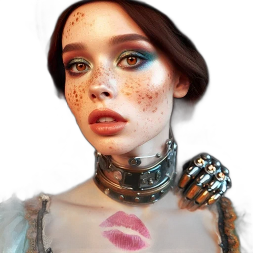 robot, face, jewelry, fantasy art, photorealistic, cyberpunk, concept art, outer space transparent PNG cut-out