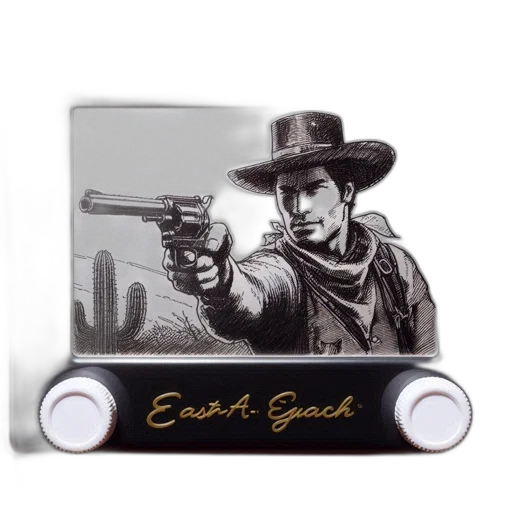 photorealistic, concept art, black, ink, drawing, cowboy, armed, revolver transparent PNG cut-out