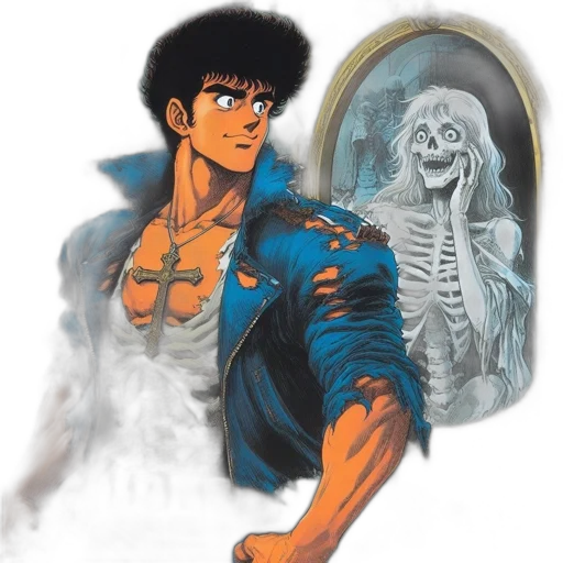 jacket, comic book art, concept art, anime, cartoon, underwater, blue, two transparent PNG cut-out