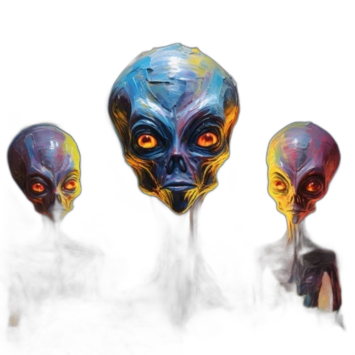mask, concept art, 3d render, fantasy art, outer space, three, large-eyed, slender-headed transparent PNG cut-out