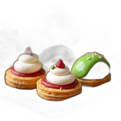 food, jewelry, 3d render, photorealistic, variety, colorful, pastries, neatly transparent PNG cut-out