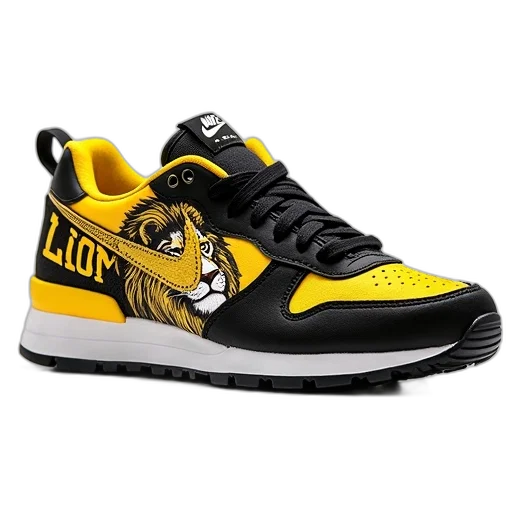 shoes, close-up, sneaker, detailed, design, featuring, lion, face transparent PNG cut-out