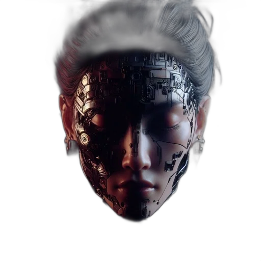 mask, face, robot, crown, cyberpunk, 3d render, concept art, photorealistic transparent PNG cut-out