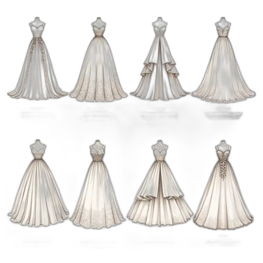 dress, crown, 3d render, concept art, monochrome, pastel, detailed, illustration transparent PNG cut-out