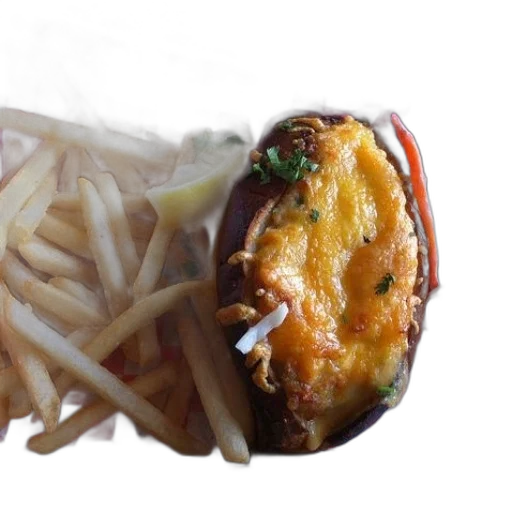 food, crown, jacket, photorealistic, 3d render, plate, fries, coleslaw transparent PNG cut-out