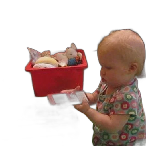 food, 3d render, photorealistic, child, plays, toy, phone, front transparent PNG cut-out