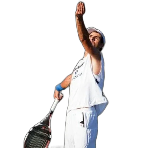 staff, photorealistic, tennis, player, white, attire, preparing, serve transparent PNG cut-out