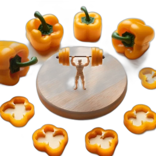 food, furniture, jewelry, 3d render, concept art, whimsical, fitness-themed, still transparent PNG cut-out