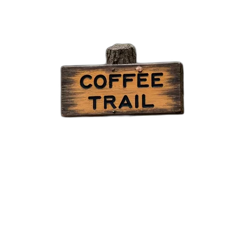 3d render, wooden, signpost, words, coffee, trail, standing, forest transparent PNG cut-out