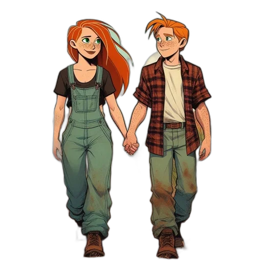 concept art, cartoon, comic book art, pixel art, earth tones, two, animated, characters transparent PNG cut-out