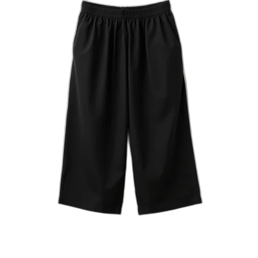 monochrome, dark, black, pants, elastic, waistband, three, quarter transparent PNG cut-out