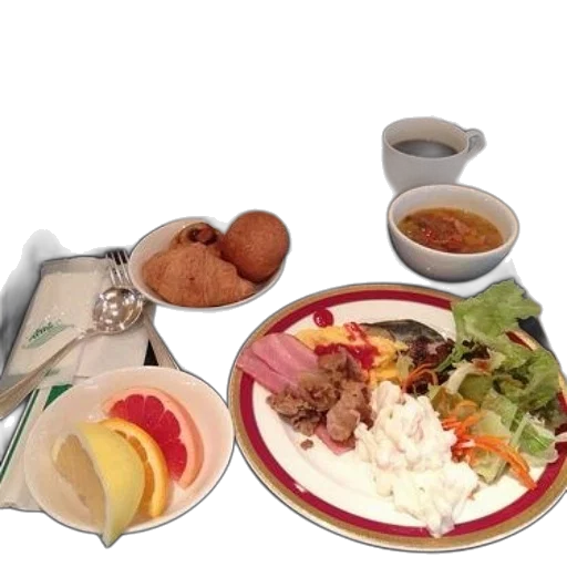 food, variety, breakfast, foods, including, fruit, ham, salad transparent PNG cut-out