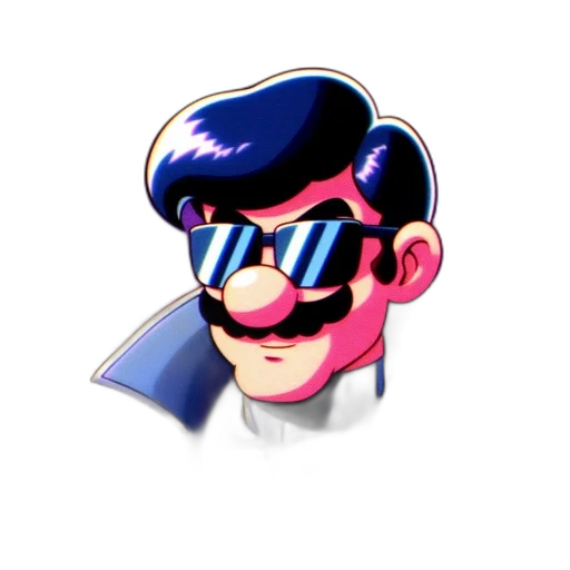 hat, face, staff, jacket, vaporwave, pixel art, cartoon, 3d render transparent PNG cut-out